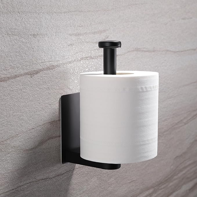 YIGII Toilet Paper Holder Self Adhesive - Black Toilet Roll Holder Adhesive Toilet Tissue Holder Stick on Wall for Bathroom and Kitchen, SUS 304 Stainless Steel