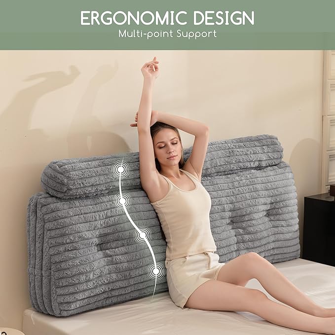 HIGOGOGO Triangular Headboard Wedge Pillow with 2 Cylindrical Pillows and Memory Foam Filling, Daybed Pillows for Sitting up, Reading or Working with Removable Cover,Queen 59.1"x19.7"