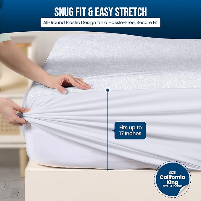 Utopia Bedding Waterproof Mattress Protector California King Size (Pack of 14), Premium Terry Mattress Cover 200 GSM, Breathable, Fitted Style with Stretchable Pockets (White)