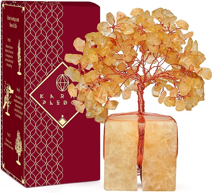 Chakra Tree of Life for Unique Gifts for Mom, Dad, Home and Office Decor, Handmade Citrine Healing Crystal Tree for Positivity, Money & Good Luck, Birthday Gifts for Women,Mens
