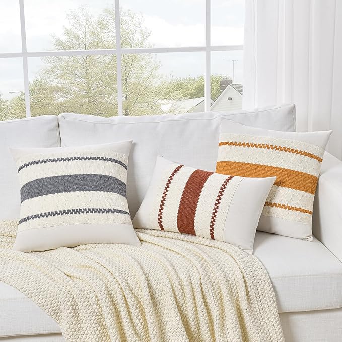 Fancy Homi Set of 1 Rust Boho Long Lumbar Decorative Throw Pillow Cover 14x24 Inch for Couch Bed Sofa, Aesthetic Modern Organic Fall Room Decor, Soft Cotton Cute Terracotta Farmhouse Cushion Case
