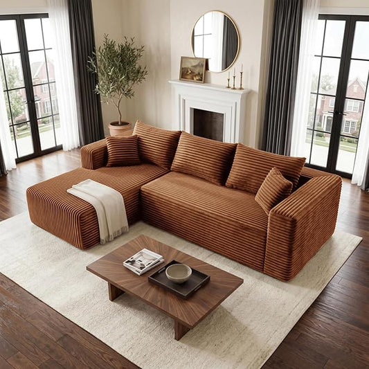 Modular Sectional Sofa, Boneless Compressed Sofa in a Box, L-Shaped Cloud Couch with Deep Seats & Chaise for Living Room, No Assembly Required (Orange, 92.5" L-Shape with Left Facing Chiase) | Boneless Compressed, Sofa in a Box, Cloud Couch, Deep Seats...
