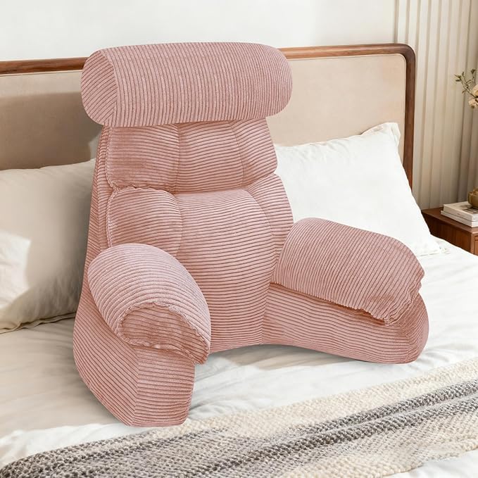 FXXUDVNIIN Back Pillow for Bed Sitting up – with 9.4" Armrest, for Reading, Gaming, Relaxing. Also Serves as tv Pillows for Sitting in Bed, Floor Pillow & Back Support for Adults.