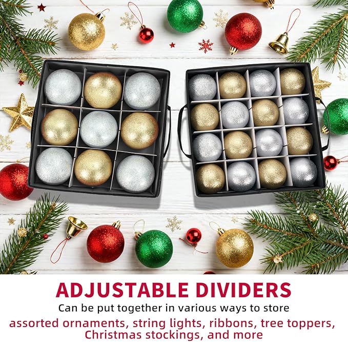 DIMESHY Christmas Ornament Storage Box With Adjustable Dividers,Ornament Storage Container With 4 Removable Trays for 64 Holiday Decorations,Gray