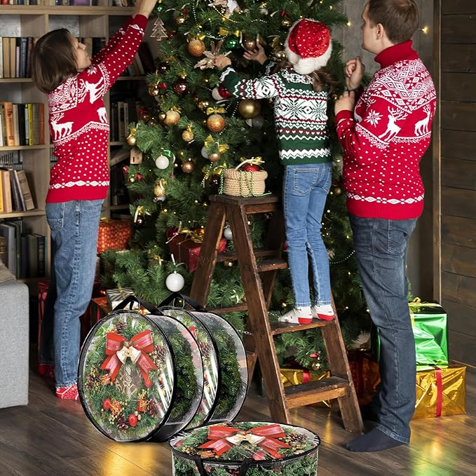 4 PCS Wreath Storage Container - 30x8 Inch Christmas Wreath Storage Bags With Zipper - Clear PVC Wreath Protector for Holiday Garland, Seasonal Decor Organization