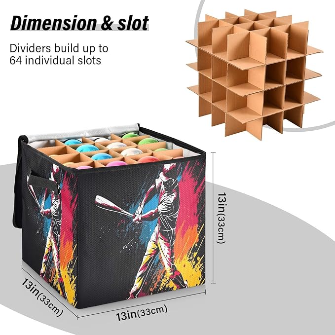 Kigai Baseballer Christmas Ornament Storage Box with Zipper & Adjustable Dividers Holiday Ornament Organizer Xmas Storage Container, 64 Balls