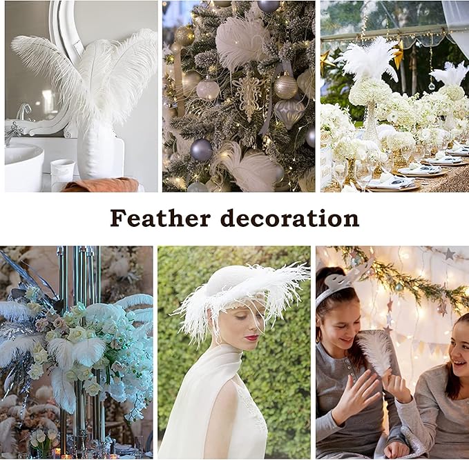 NEWONG 30pcs Light Blue Ostrich Feathers Natural Bulk 8-10in（20-25cm） Vase Craft Wedding Home Party Centerpieces Christmas Day Decoration…
