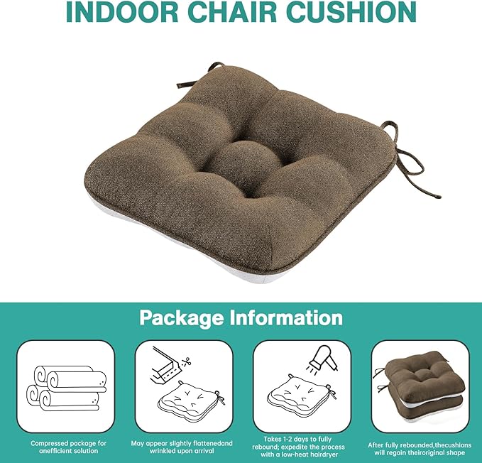 BETU Chair Cushions for Dining Chairs,3.5" Thick Kitchen Table Chair Pads with Ties,Non Slip Backing and Covers,Seat Cushion for Dining Room,Bar,Patio Chairs,18"X18"X3.5"