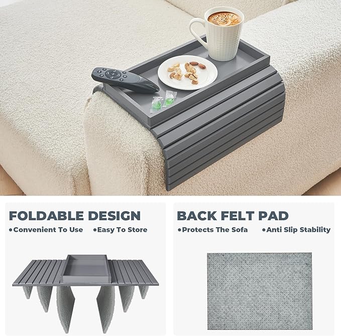 LOVYANXUE Bamboo Sofa Arm Tray, Anti Falling Couch Arm Tray Table, Foldable Couch Armrest Table, Portable Sofa Armrest Trays Cup Holder for Drink, Cups, Phone, Snacks, Remote