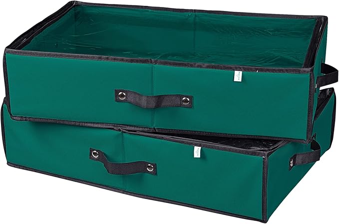 ProPik 2 Pack Christmas Figures Storage Box | Each Holds 4 Holiday Figurines up to 16” | Adjustable Nutcracker Decor Ornament Storage Container | Xmas Decorations Accessories Boxes (Green)