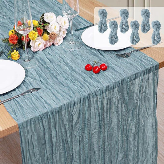 6 Pack Cheesecloth Table Runner 10Ft Christmas Gauze Boho Table Runners for Wedding Decor Bridal Shower Decorations Baby Shower Party(35" x 120")