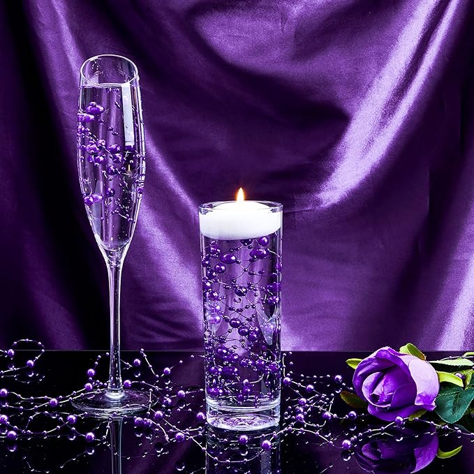 Tondiamo 24 Pcs Artificial Pearl String for Floating Candle Faux Pearls Beads String Garland Centerpiece Decoration for Vases Filler Wedding Spring Holiday Party Decor(Dark Purple)