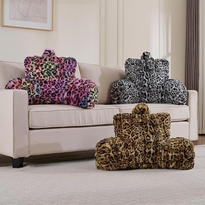 Reading Pillows for Boyfriend Adult,Velvet Back Pillow Bed Wedge Large, Back Rest Support Cushion for Sitting in Bed Kids Children 18inch-Rainbow Leopard