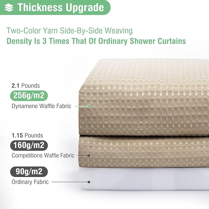 Dynamene Stall Fabric Shower Curtain - 36x72 Waffle Weave Weighted Cloth Shower Curtains for Bathroom, Neutral Heavy Duty Hotel Spa Luxury Bath Curtain Set with 6 Plastic Hooks,Beige/Khaki