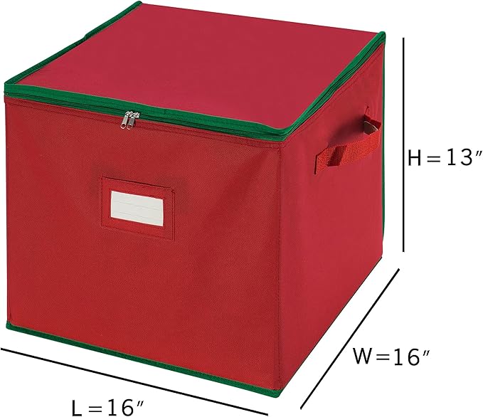 Tiny Tim Totes Christmas Storage Box with Zip Top, Large Ornaments storage box, holds up to 75 ornaments, Red