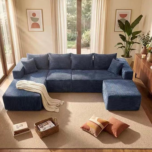 Modular Sectional Sofa, Boneless Compressed Sofa in a Box, U-Shaped Cloud Couch with Deep Seats & Chaise for Living Room, No Assembly Required (Blue, 118" U-Shape with Left Facing Chiase) | Boneless Compressed, Sofa in a Box, Cloud Couch, Deep Seats, N...