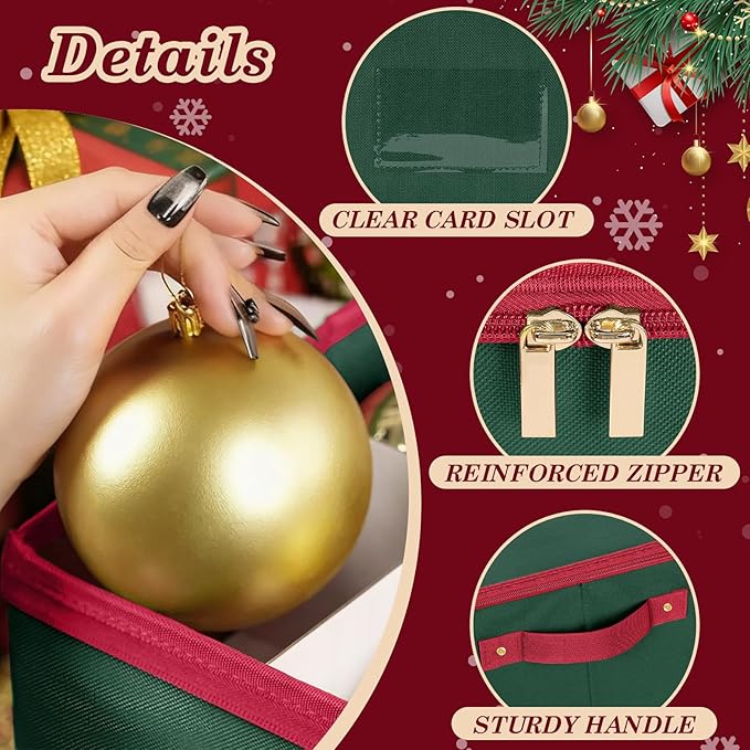 Christmas Ornament Storage Box with Adjustable Dividers Zippered Top Stores up to 36 Holiday Ornaments (4 Inch) Xmas Ball Decorations Organizer Storage Container Bin
