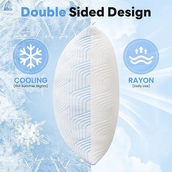 Cooling Bed Pillows for Sleeping 2 Pack Shredded Memory Foam Pillows King Size Set of 2 Adjustable Supportive Pillow for Back Stomach Side Sleepers Washable Removable Cover