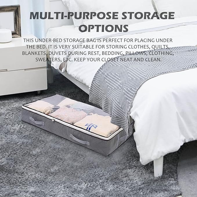 75L Underbed Storage, 4 Pack Stackable Large Clear Foldable Storage Containers for Organizing,Durable Sturdy Storage Bag for Comforter,Blanket,Pillows,Shoes,Wrapping Paper,Clothes
