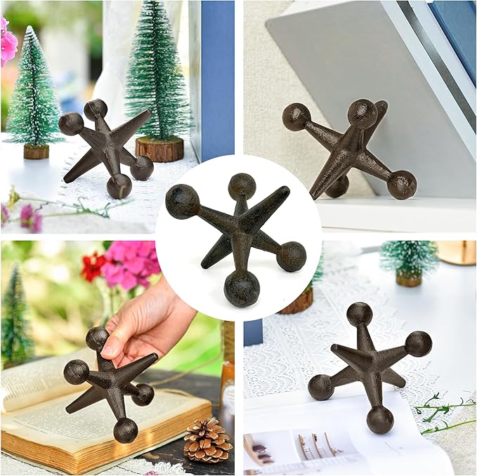 Vintage Cast Iron Jack Sculpture Set of 2 - Industrial Retro Office Decor Statues - Masculine Shelf Accents - Rustic Table Art Sculptures & Eccentric Home Figurines