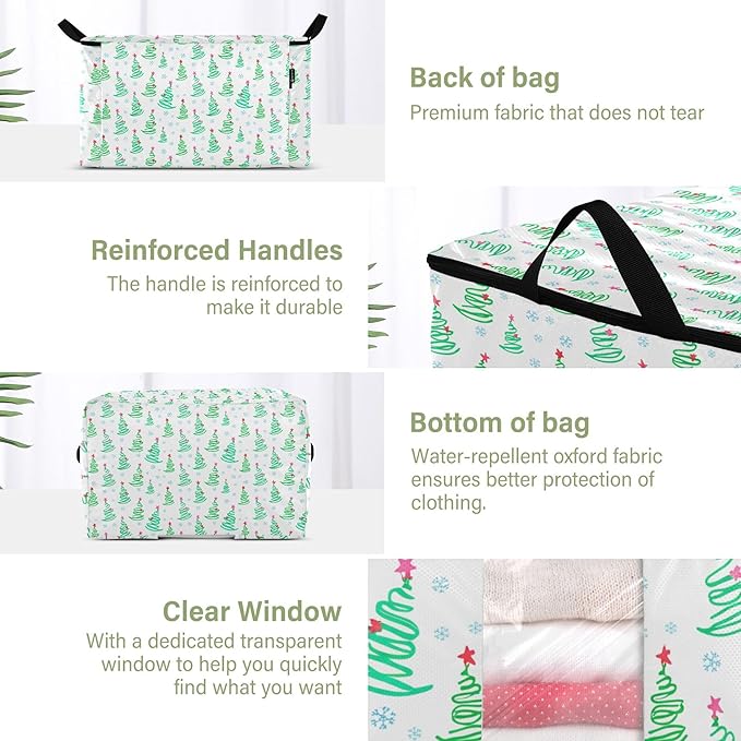 Burbuja 2 Pack Storage Bag Organizer with Handles for Clothes, Blankets, Bedding, Christmas Tree Foldable Storage Bag with Zipper & Clear Window, 95L