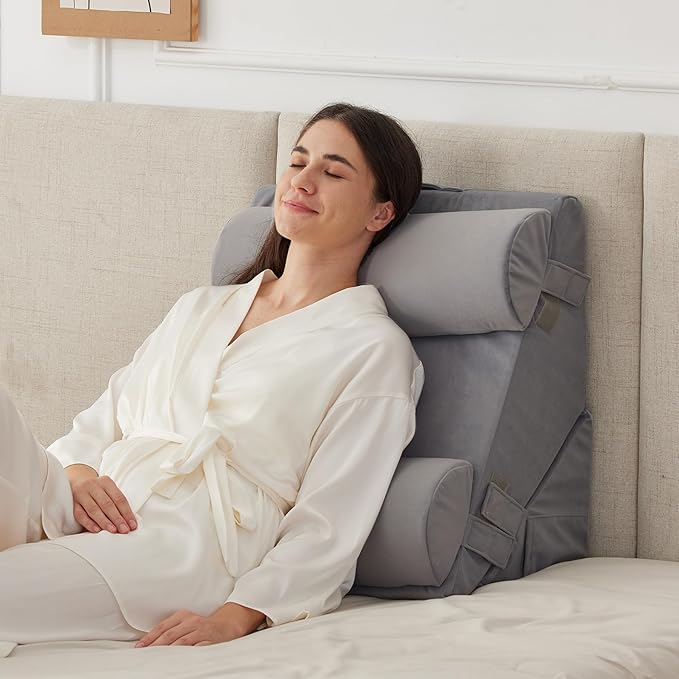 Ruqmuis 4PCS Wedge Pillow Set for After Surgery, Adjustable 9&12 Inch Bed Wedge Pillow for Sleeping, Incline Pillow Wedge for Headboard, Post Surgery, Acid Reflux, Neck&Back Support, Velvet