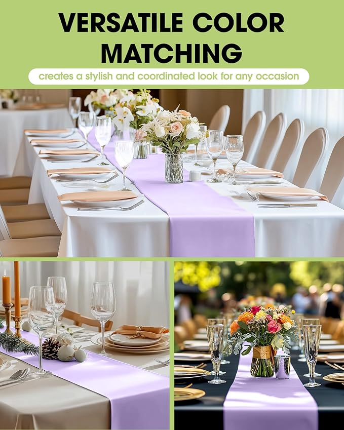 Pureegg Lilac Plastic Table Runners - 10 Pack, 14'' x 108'', Water Resistant & Disposable Lavender Centerpiece Decorations for Table Cloth, Wedding, Birthday, Holiday, Baby Shower, Party, Home Decor