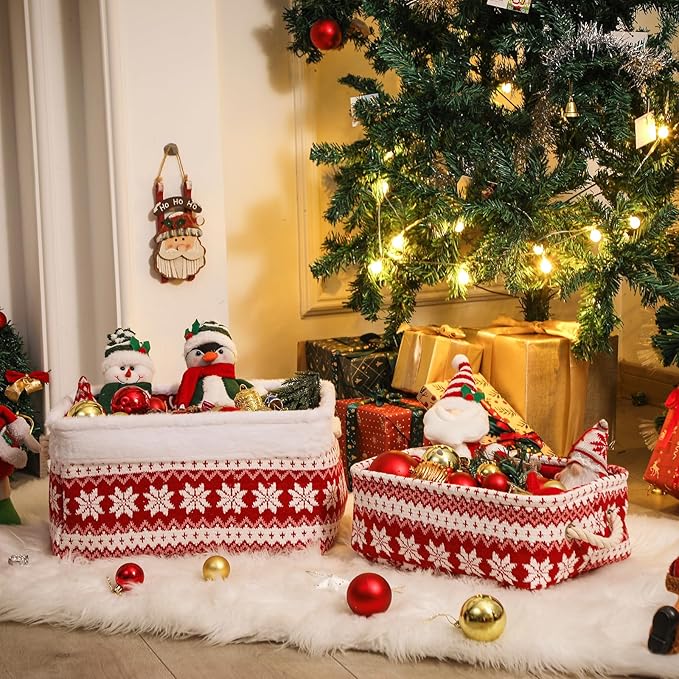 INough Christmas Basket Large Empty Christmas Baskets Red Christma Gift Baskets with Handles Holiday Storage for Gifts Holiday Decor for Baby/Kids/Nursery Room