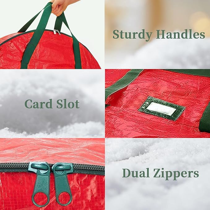 Christmas Wreath Storage Bag, 2 Pack 24" Xmas Wreath Storage Container, Garland Holiday Artificial Wreath Storage Holder with Heavy Duty Handles