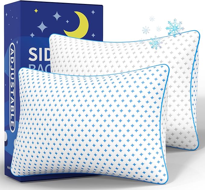 Pillows Standard Size Set of 2 for Sleeping, Cooling Adjustable Memory Foam Pillows, Dual Fill Design Helps Maintain Shape, Breathable Washable Cover