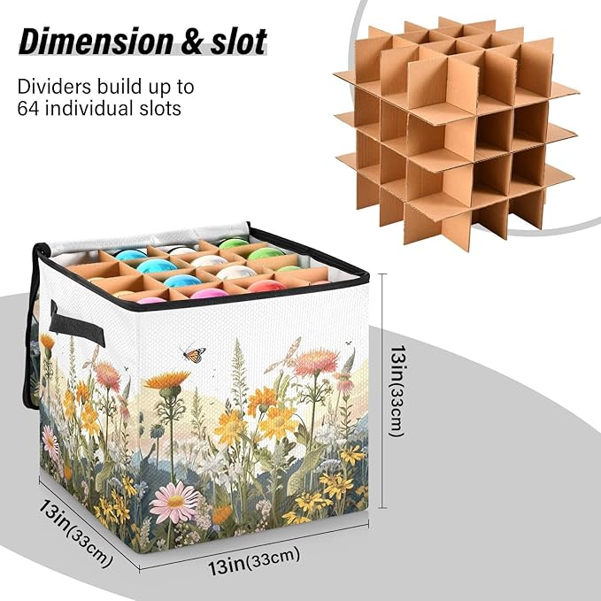 Kigai Wild Flower Christmas Ornament Storage Box with Zipper & Adjustable Dividers Holiday Ornament Organizer Xmas Storage Container, 64 Balls