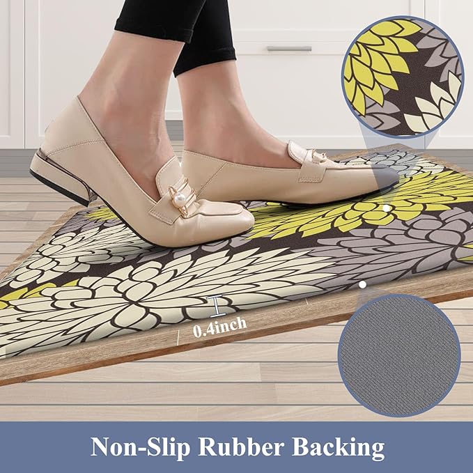 HEBE Anti Fatigue Kitchen Rugs Sets of 2, Non Slip Kitchen Mats for Floor, Waterproof Cushioned Comfort Standing Carpet for Kitchen Sink, Home Office, Laundry Room