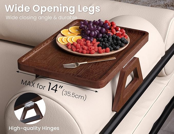 2 Pack Couch Arm Tray,Bamboo Folding Sofa Tray,Sofa Armrest Tray Clip-On Couch Desk for Drinks,Snacks,Phone,Remote Control（Brown）