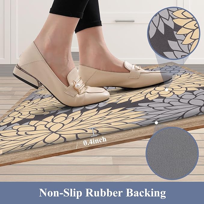 HEBE Anti Fatigue Kitchen Rugs Sets of 2, Non Slip Kitchen Mats for Floor, Waterproof Cushioned Comfort Standing Carpet for Kitchen Sink, Home Office, Laundry Room