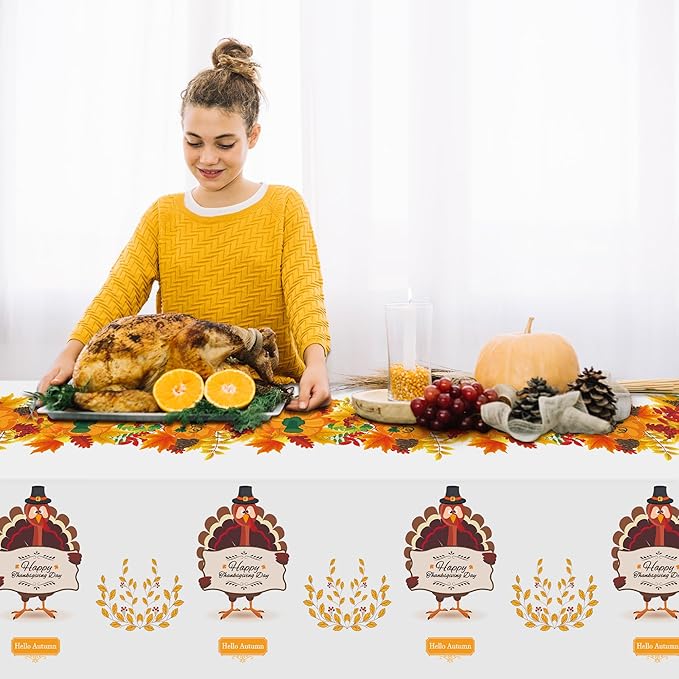 OHOME 3 Pack Thanksgiving Tablecloth Disposable - Fall Thanksgiving Party Supplies for Thanksgiving Table Decor | Friendsgiving Party Decorations | Thanksgiving Decorations 54" x 108"