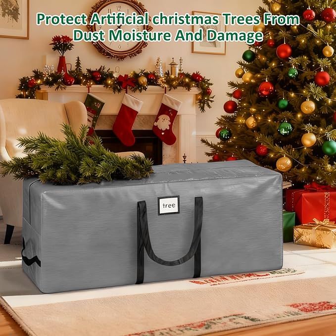 HABGP 9 ft Christmas Tree Storage Bag, Fits Artificial Xmas Holiday Tree, Durable Christmas Tree Storage Box Waterproof Material with Zippered Bag & Carry Handles, Protects from Dust, Moisture - Gray