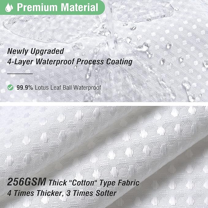 Dynamene Long White Fabric Shower Curtain - Waffle Textured Tall Heavy Duty Cloth Shower Curtains for Bathroom, 256GSM Large Hotel Spa Luxury Bath Curtain Set with 12 Plastic Hooks(72Wx80H, White)