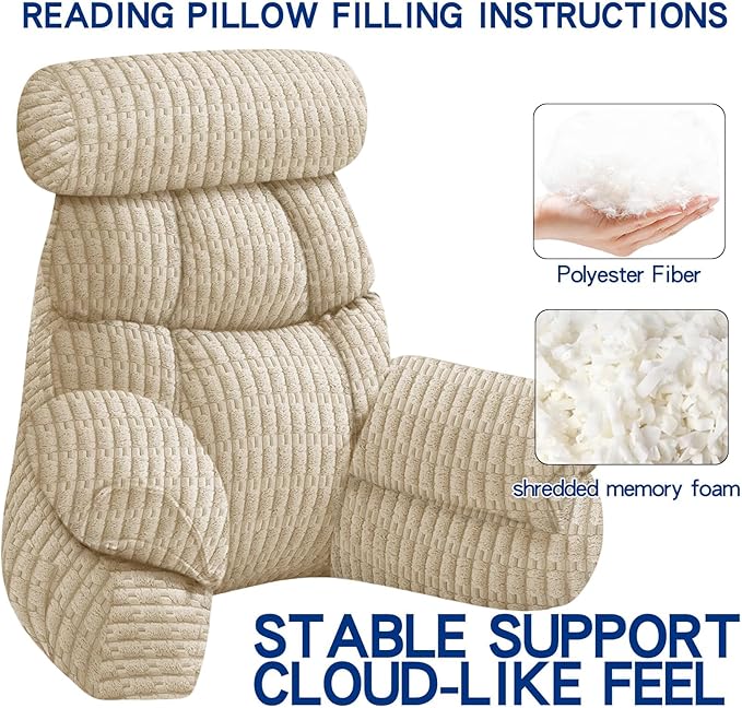 FXXUDVNIIN Back Pillow for Bed Sitting up – with 9.4" Armrest, for Reading, Gaming, Relaxing. Also Serves as tv Pillows for Sitting in Bed, Floor Pillow & Back Support for Adults.