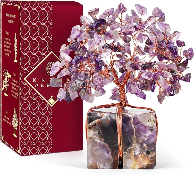 Chakra Tree of Life for Unique Gifts for Mom, Dad, Home and Office Decor, Handmade Amethyst Healing Crystal Tree for Positivity, Money & Good Luck, Birthday Gifts for Women, Mens