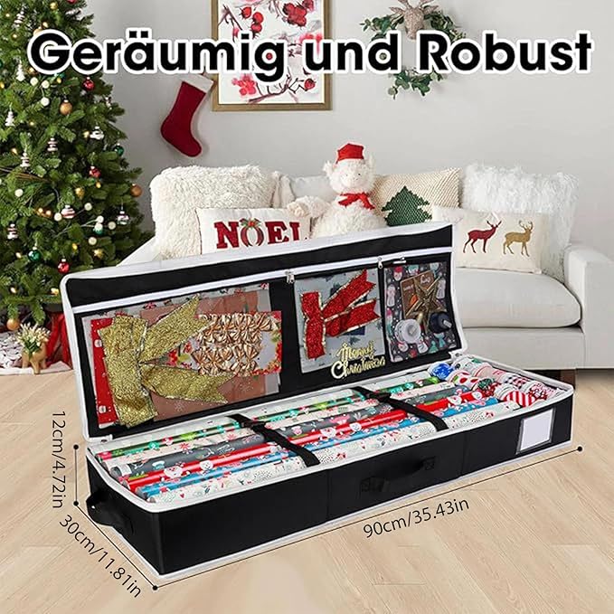 Reusable Wrapping Paper Organizer - Underbed Large Storage Box | Holder for Paper, Ribbons, Bows, Craft Stationery, Decoration, Indoor, Bedroom, Closet, Garage, Party