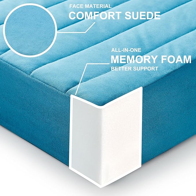 JKMAX 2 Pcs High Density Foam Floor Pillow - Upgraded Large Pillows Seating for Adults - Outdoor Floor Cushion with Soft Tufted Cover - Yoga Pillows for Sitting On Floor - 22 Inch Peacock Blue
