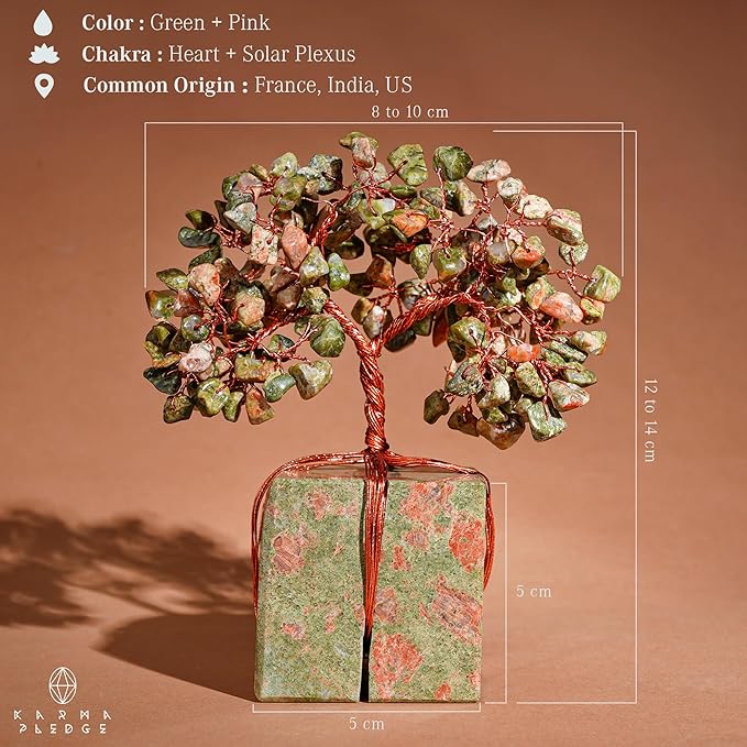 Chakra Tree of Life for Unique Gifts for Mom, Dad, Home and Office Decor, Handmade Unakite Healing Crystal Tree for Positivity, Money & Good Luck, Birthday Gifts for Women, Mens