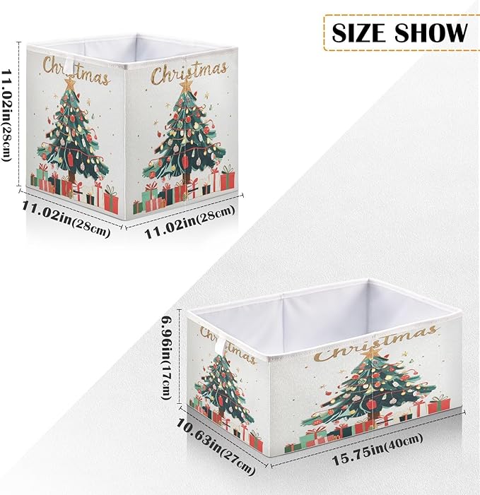 Christmas Tree Fabric Storage Bins Foldable Closet Organizers and Storage Sturdy Storage Boxes for Living Room Bathroom, 15.7x10.6x7 Inch