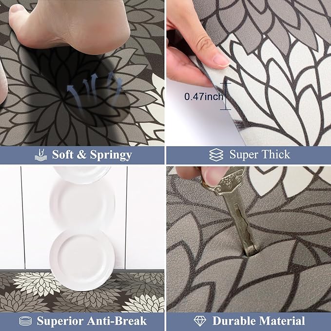 HEBE Anti Fatigue Kitchen Rugs Sets of 2, Non Slip Kitchen Mats for Floor, Waterproof Cushioned Comfort Standing Carpet for Kitchen Sink, Home Office, Laundry Room
