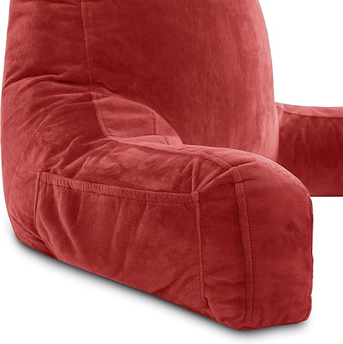 Husband Pillow XXL The Original for Adults - 30" Tall Backrest for Sitting Up in Bed - Firm Support Reading & Bed Rest Pillows for Adults, Neck Roll, Removable Cover - TV - Red