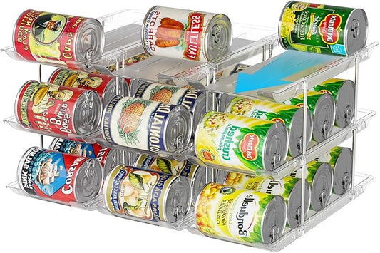 LXLXXL Can Organizer For Pantry Canned Food Goods Organizer For Cabinet Clear Automatic Rolling Can Storage Organizer Pantry Holders Rack, Holds Up to 36 Cans