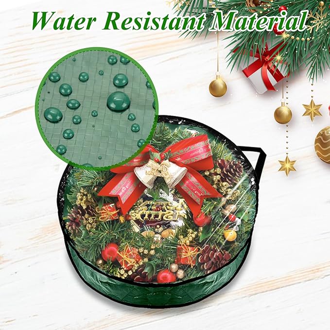 YAYODS 6 Pack Wreath Storage Container Bag 30 Inch Christmas Wreath Storage Bag Heavy Duty Christmas Wreath Boxes with Clear Window for Xmas Holiday Seasonal Wreath Garland(Green)