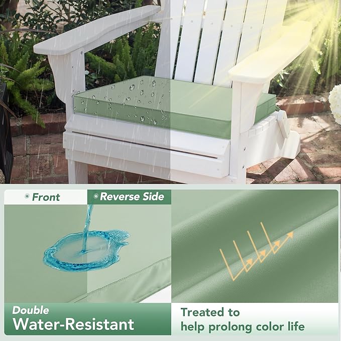 Outdoor Chair Cushions Set of 2: Waterproof & Fade Resistant Seat Cushion for Patio Furniture - 19 x 19 x 2 Inch Chair Pads with Ties and Hidden Zipper - Patio Chair Cushion Replacement, Sage Green