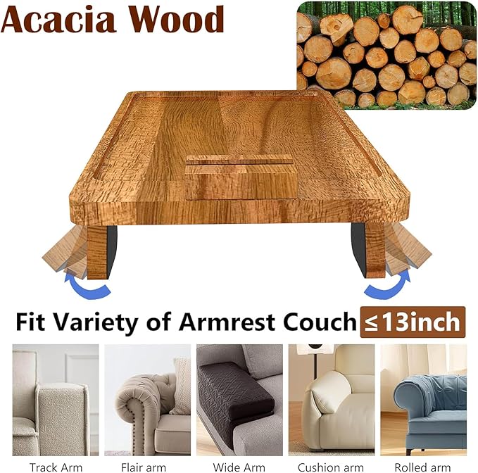 Couch Trays & Sofa Armrest Table - Multi-Functional Arm Trayes for Couch, Perfect Sofa Arm Tray Table for Snacks & Drinks