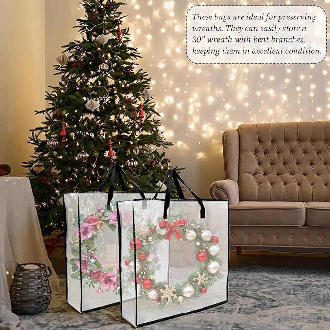5 Pack Moving Bags, Wreath Storage Bag, Garland Container, Clear Storage Bags with Handles and Zippers Moving Bag for College Carrying, Bedding, Gift Organizer, Under the Bed Storages